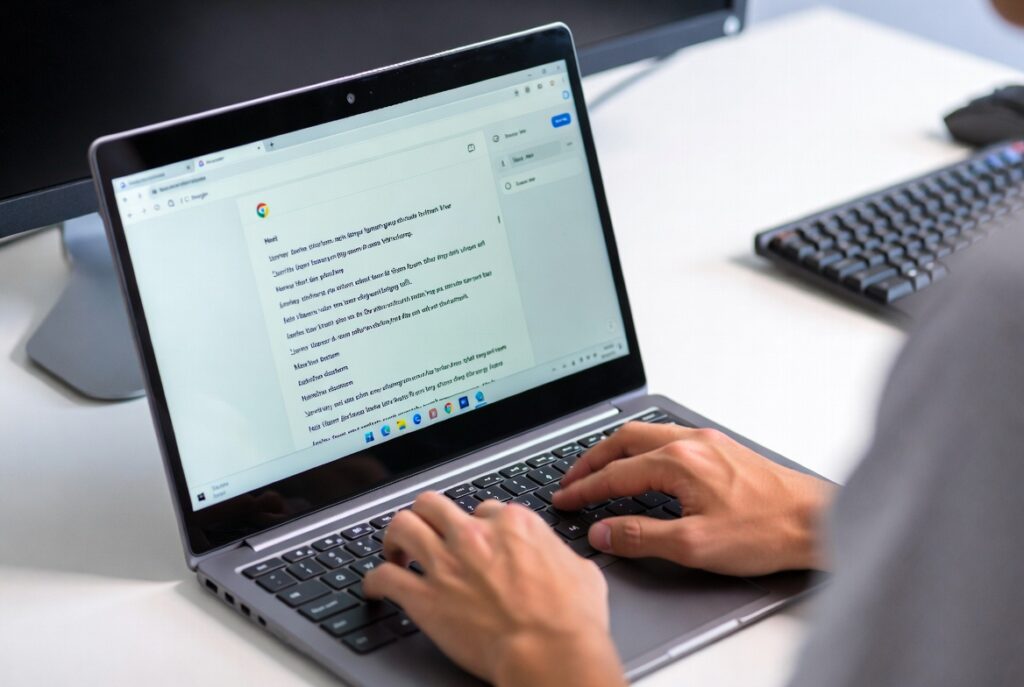 Pessoa digitando em postura correta para prevenir dor no pulso ao digitar