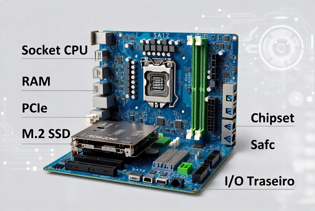 O que é a placa-mãe: diagrama completo com todos os componentes principais